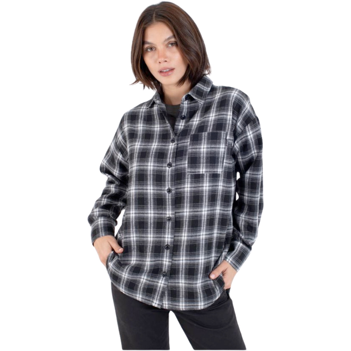 2026 Hurley Womens Budapest Flannel Long Sleeve Shirt WVSEU00007 - Black